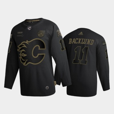 Calgary Calgary Flames #11 Mikael Backlund Men's Adidas 2020 Veterans Day Authentic NHL Jersey - Black Men's